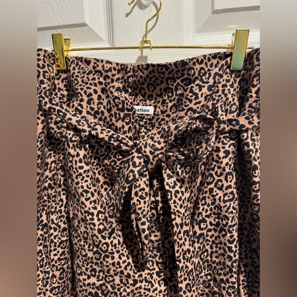 REFORMATION Jackie cropped belted leopard-print linen wide-leg pants Size 12 - Picture 3 of 6